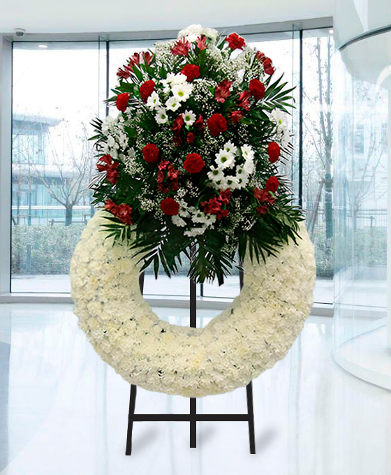 Enviar Corona Funeraria blanca y roja a tanatorio Getafe