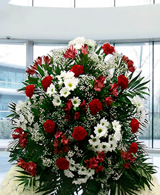 Enviar Corona Funeraria blanca y roja a tanatorio Getafe
